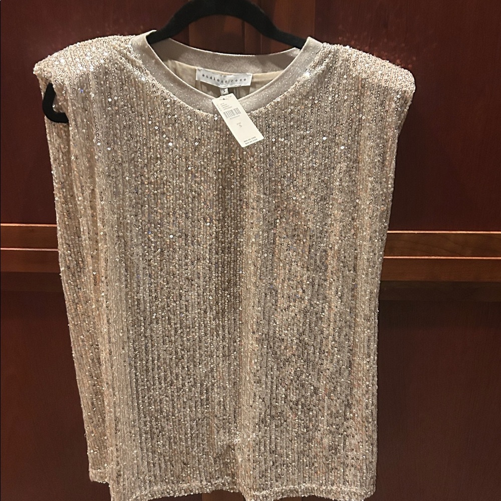 NWT Anthropologie Endless Rose Sleeveless Shoulder-Pad Sequin Top - Size: S